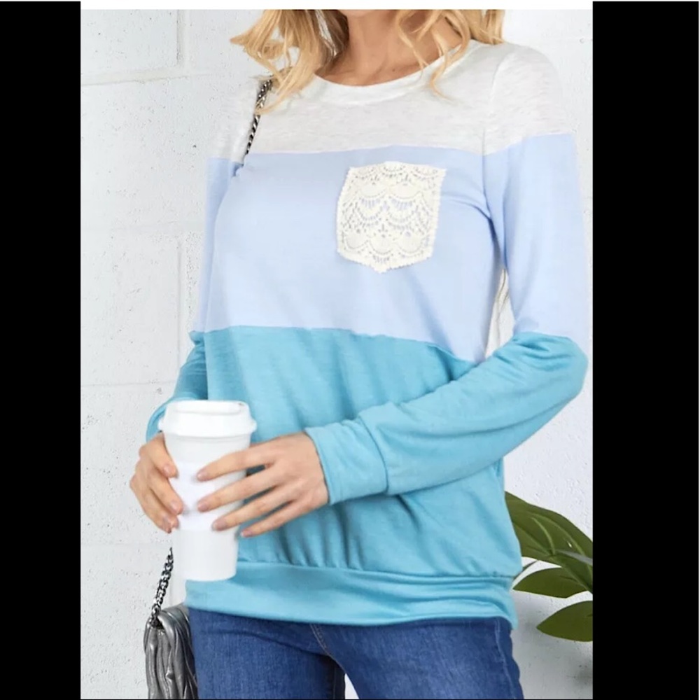 Womens Long Sleeve Color Block Lightweight Sweater Mint Color Crochet